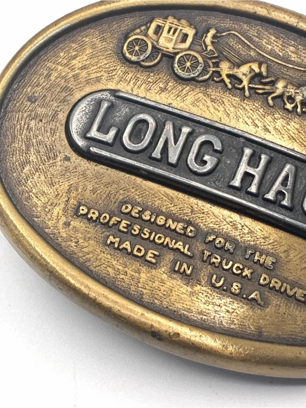 Vintage Long Haul Professional Truck Driver Brass Tone Belt Buckle Made USA